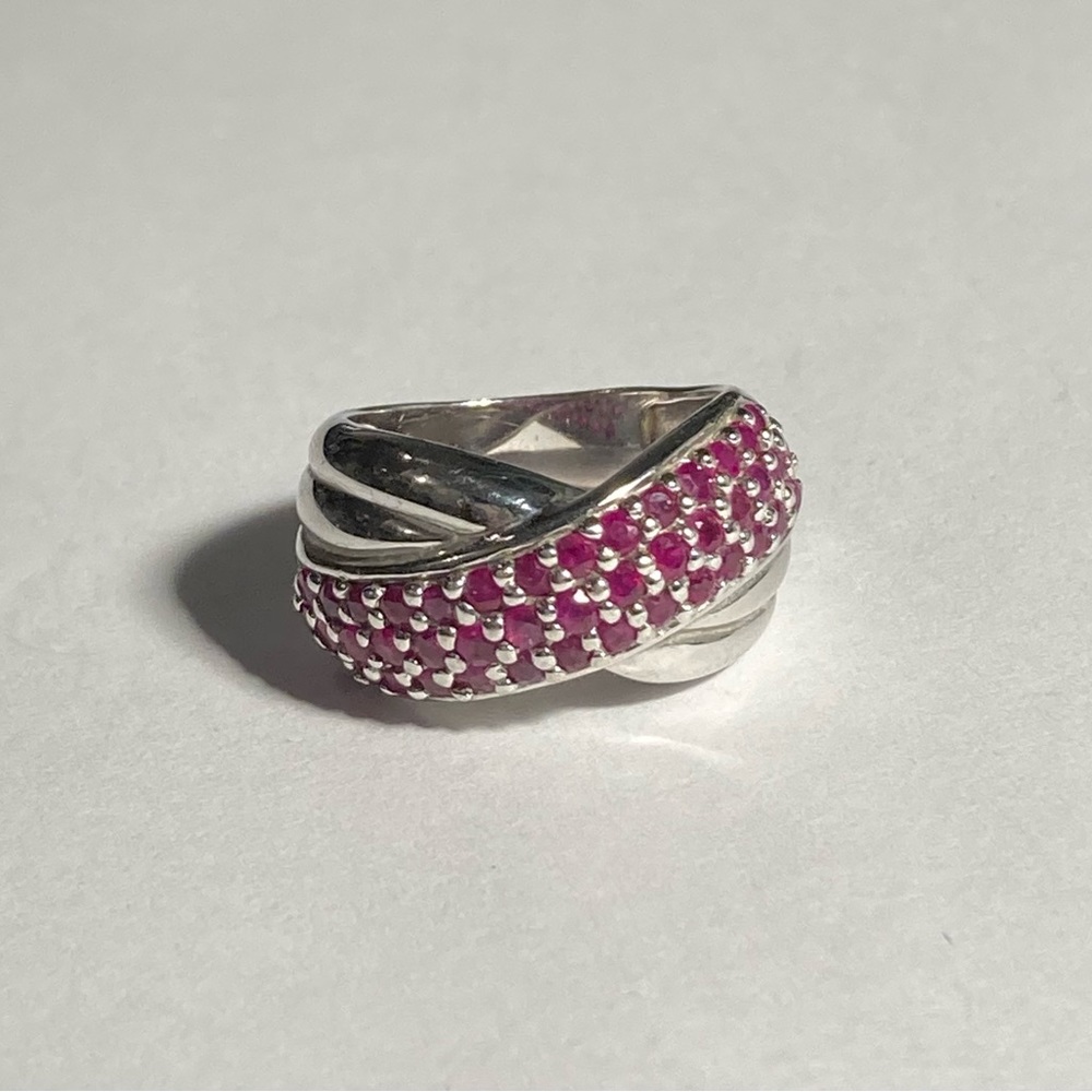 Pranda Sterling Silver Ruby Pave Crossover Ring - image 1